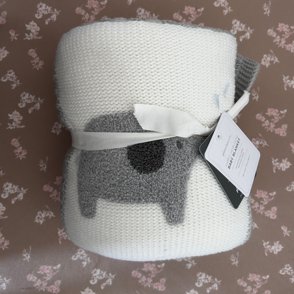Pottery Barn Kids White and Gray Elephant Blanket
